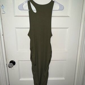 Olive Green Sleeveless Sexy Ruched Dress